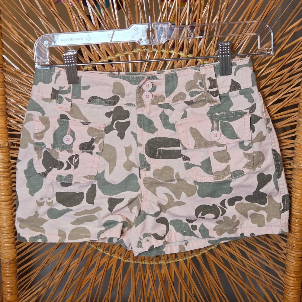 Y2K Xhilaration Girls L Pink Green Camo Cargo Shorts 2000s Cadet Kelly